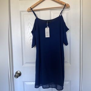 Elegant Navy Blue Cold Shoulder Mini Dress